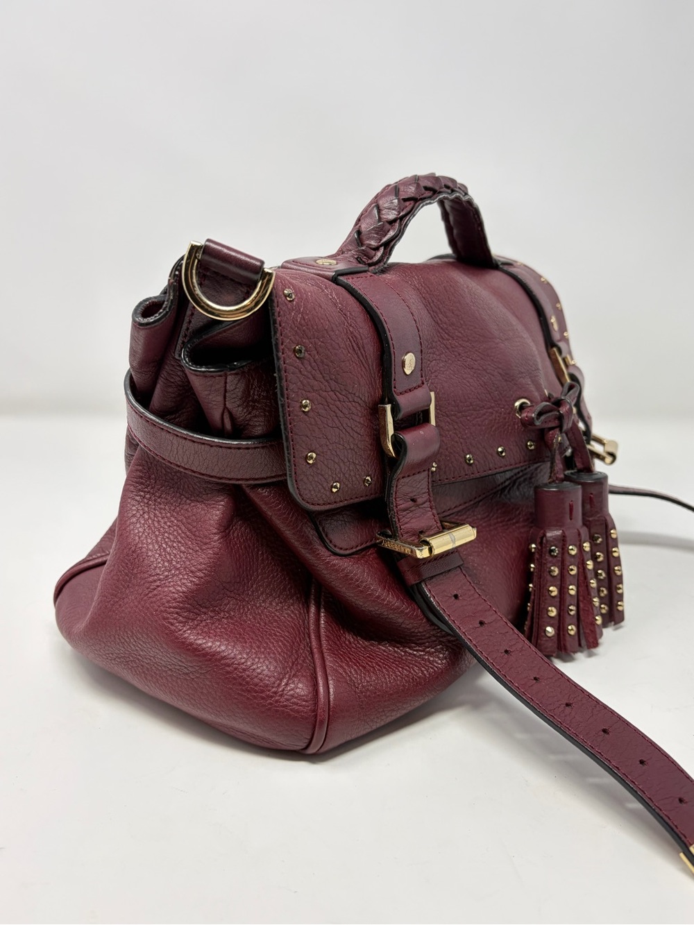 Mulberry Alexa Studded Tassel Satchel Bag Oxblood Burgundy Soft Buffalo Leather - Picture 5 of 16